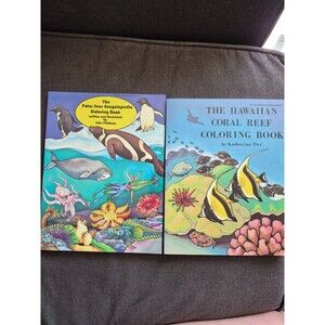 Hawaiian Coral Reef & Polar Seas Ocean Marine Life Coloring Book Lot Bundle 2
